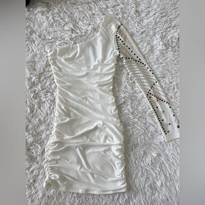 Body Central White Ruched One Shoulder Cocktail Dress